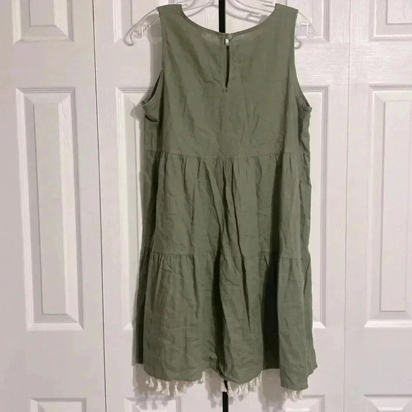 New Collection green & tan linen dress size MEDIUM - Picture 7 of 15